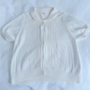 Minnie Rose white cut out hearts sweater with buttons